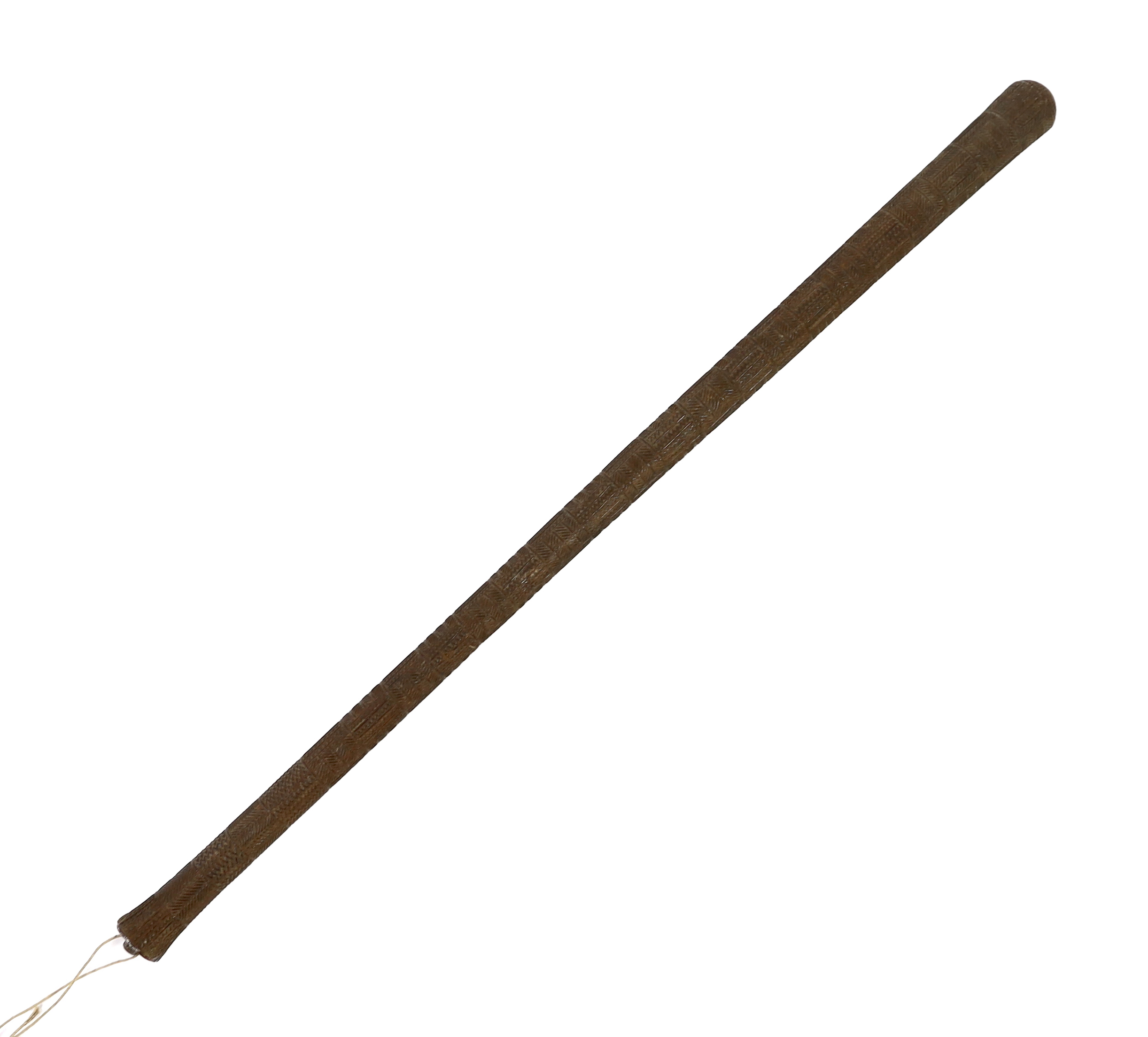 A Polynesian tribal Povai pole war club, Tonga, 19th century, 100cm long, 5cm largest diameter